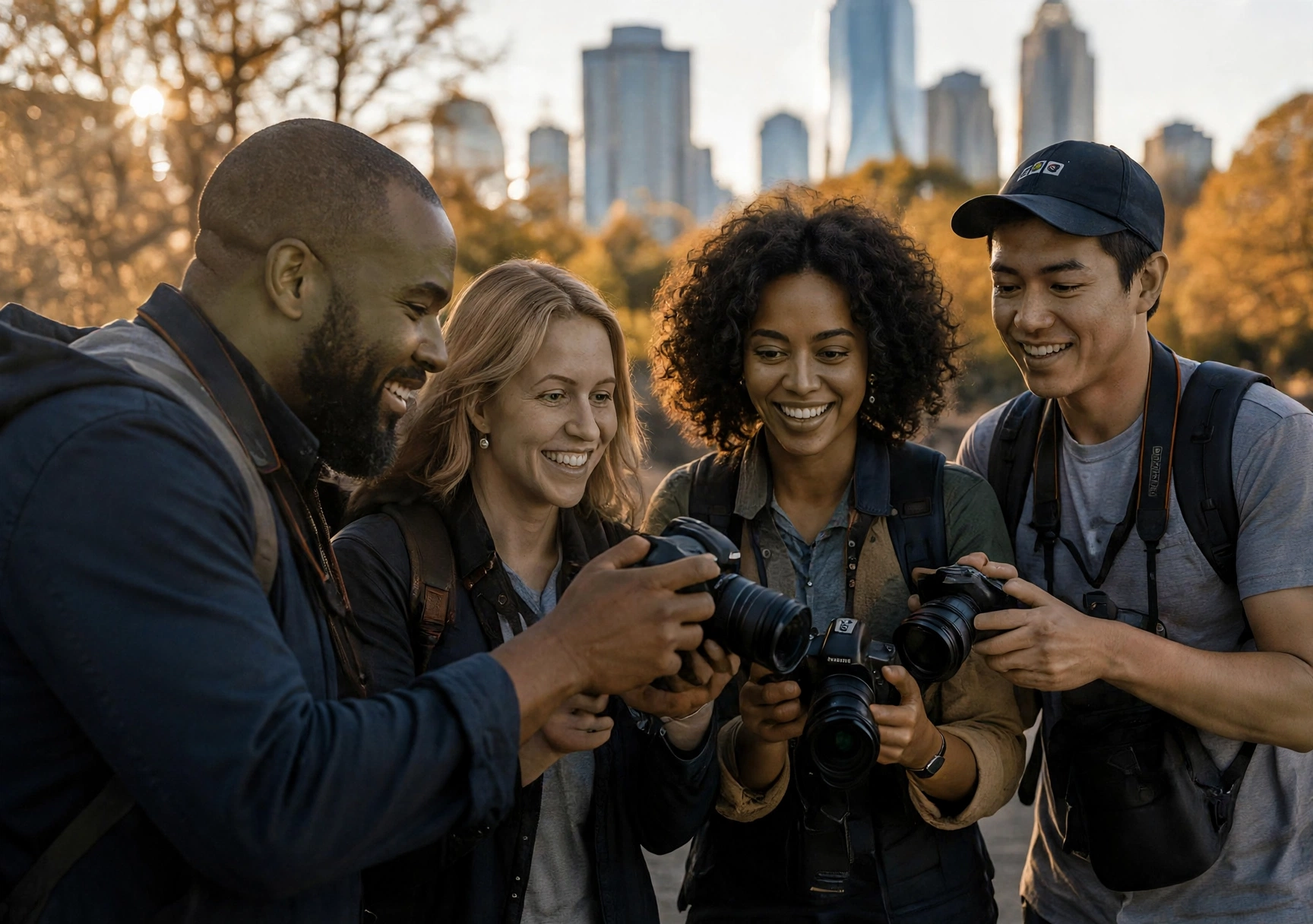 Photographers reviewing photos together