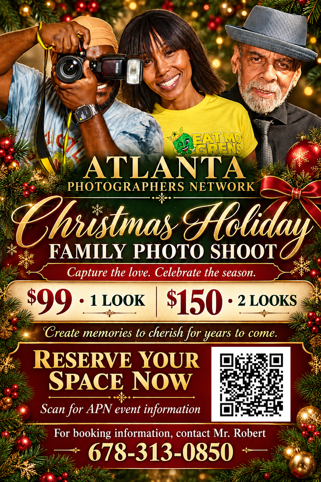 APN Christmas Family Photo Shoot: $99 for one look, $150 for two looks.